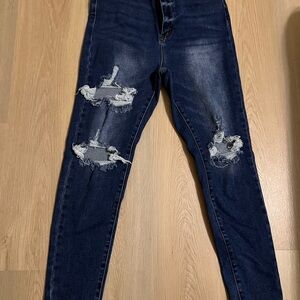 Wax Jean Dark Blue Distressed Skinny Jeans